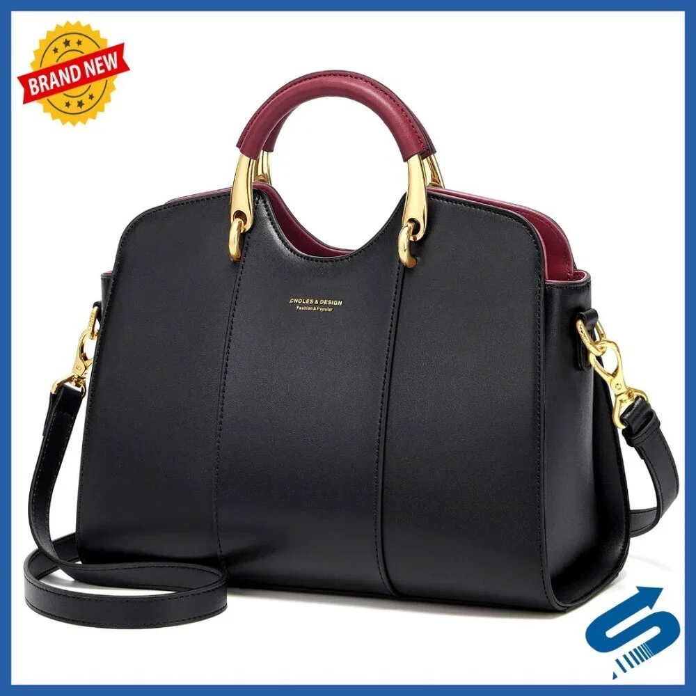 Genuine Leather Satchel Shoulder Bag Tote with Adjustable Strap